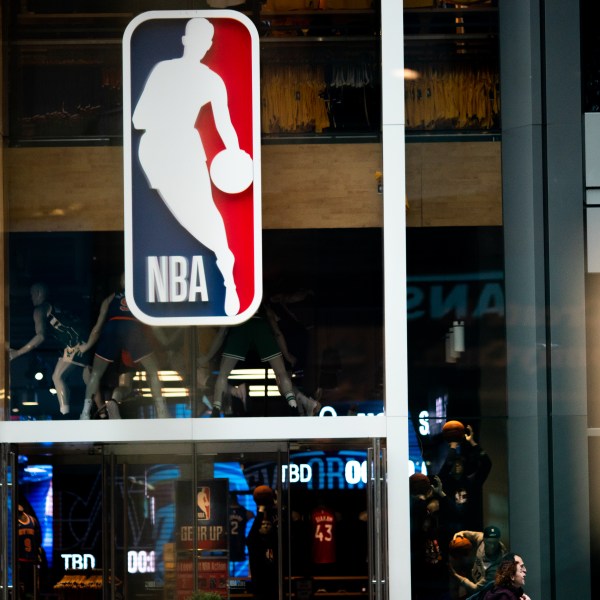 An NBA logo at an NBA story in New York City