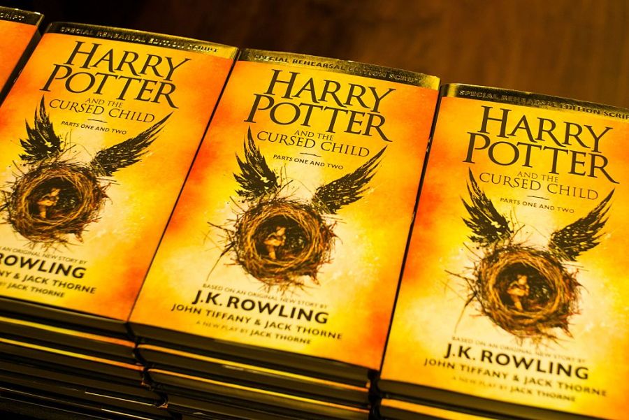 Copies of the book 'Harry Potter and the Cursed Child' are displayed