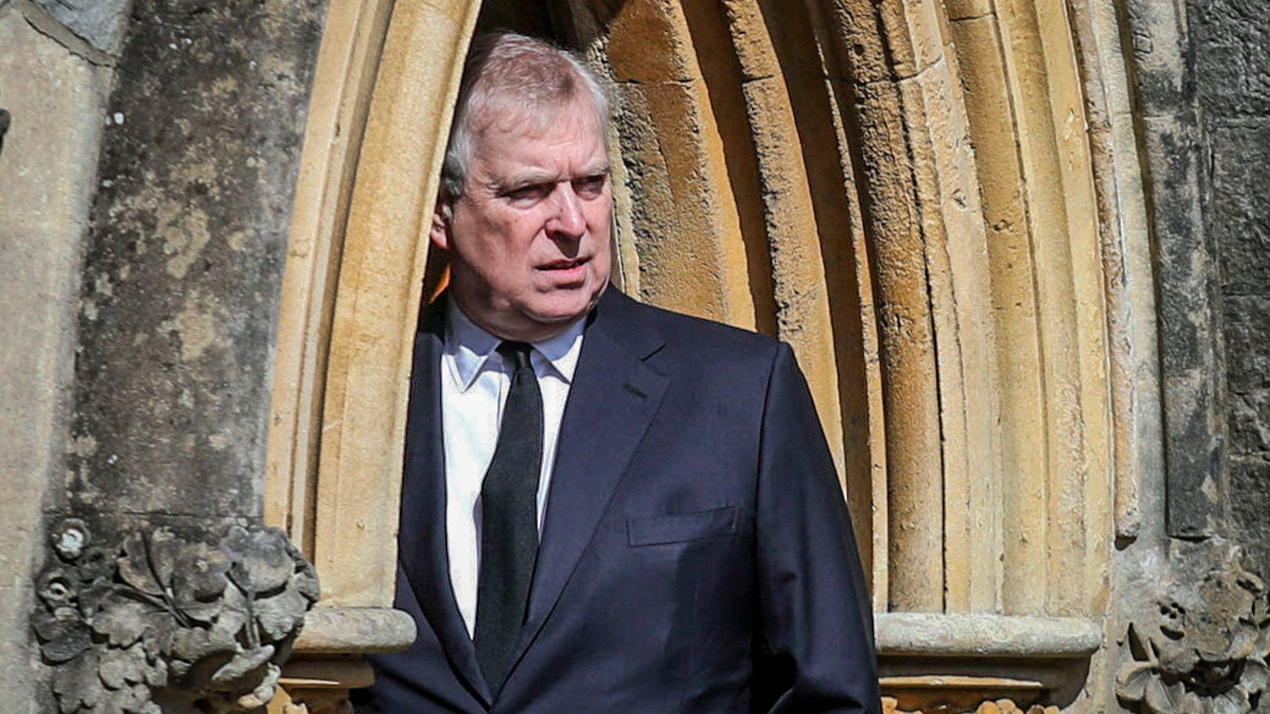 Britain's Prince Andrew appears at the Royal Chapel