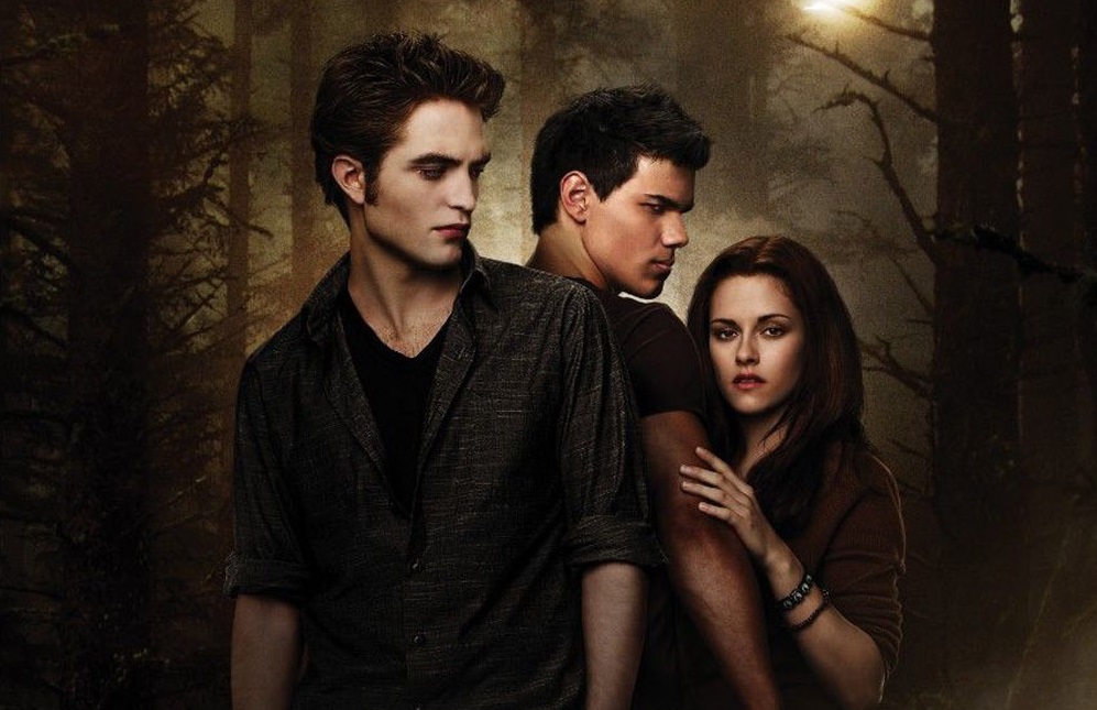 Robert Pattinson, Taylor Lautner and Kristen Stewart appear in a poster for one of the Twilight movies.