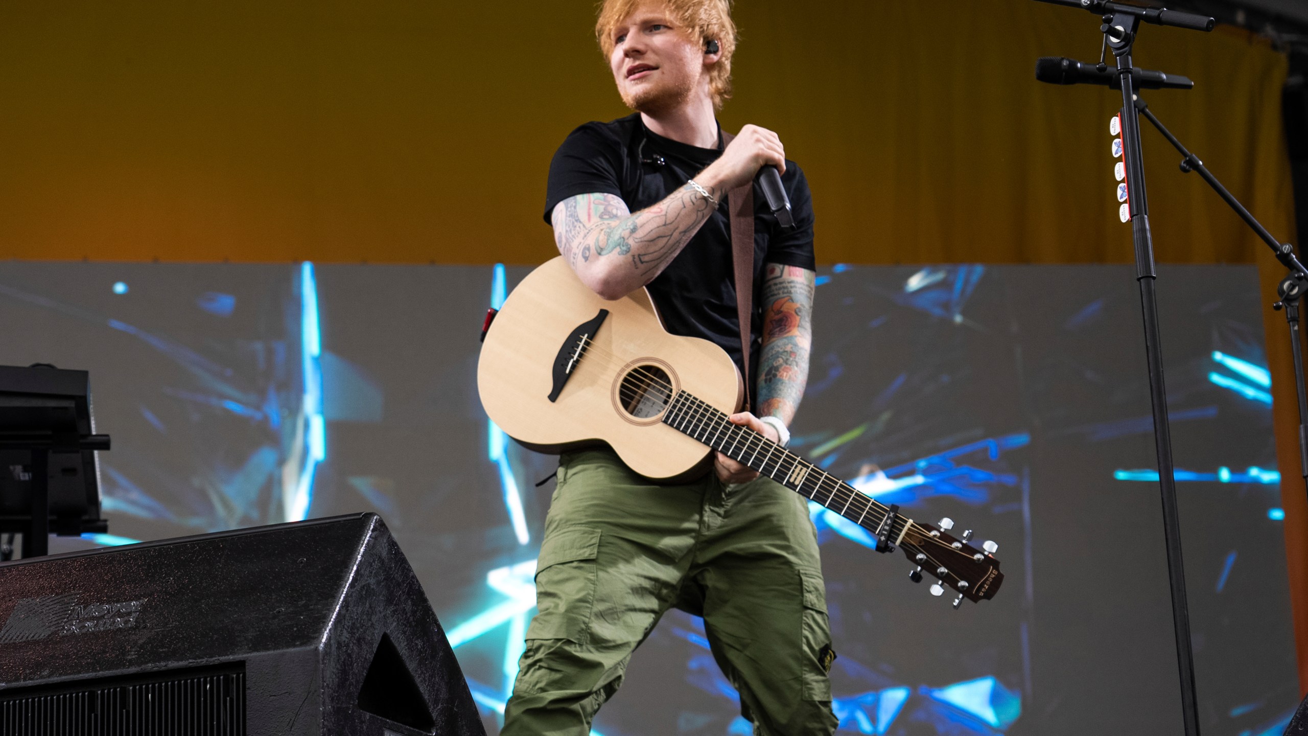 Ed Sheeran performs at the 2023 New Orleans Jazz & Heritage Festival on Saturday, April 29, 2023, at the Fair Grounds Race Course in New Orleans. (Photo by Amy Harris/Invision/AP)