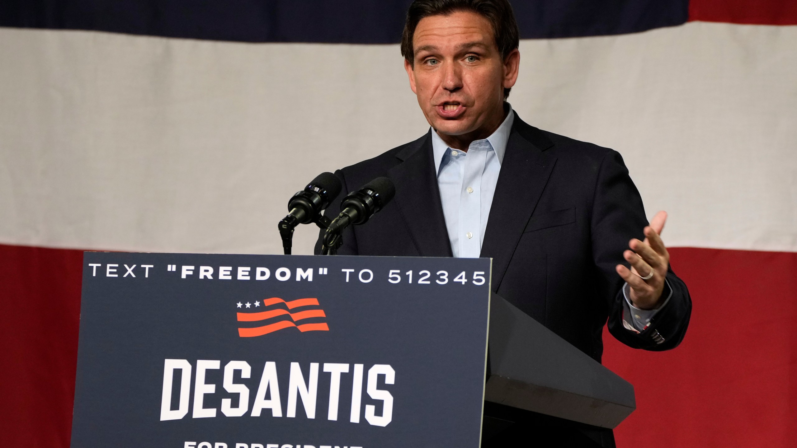 Republican presidential candidate Florida Gov. Ron DeSantis speaks during a campaign event, Tuesday, May 30, 2023, in Clive, Iowa. (AP Photo/Charlie Neibergall)