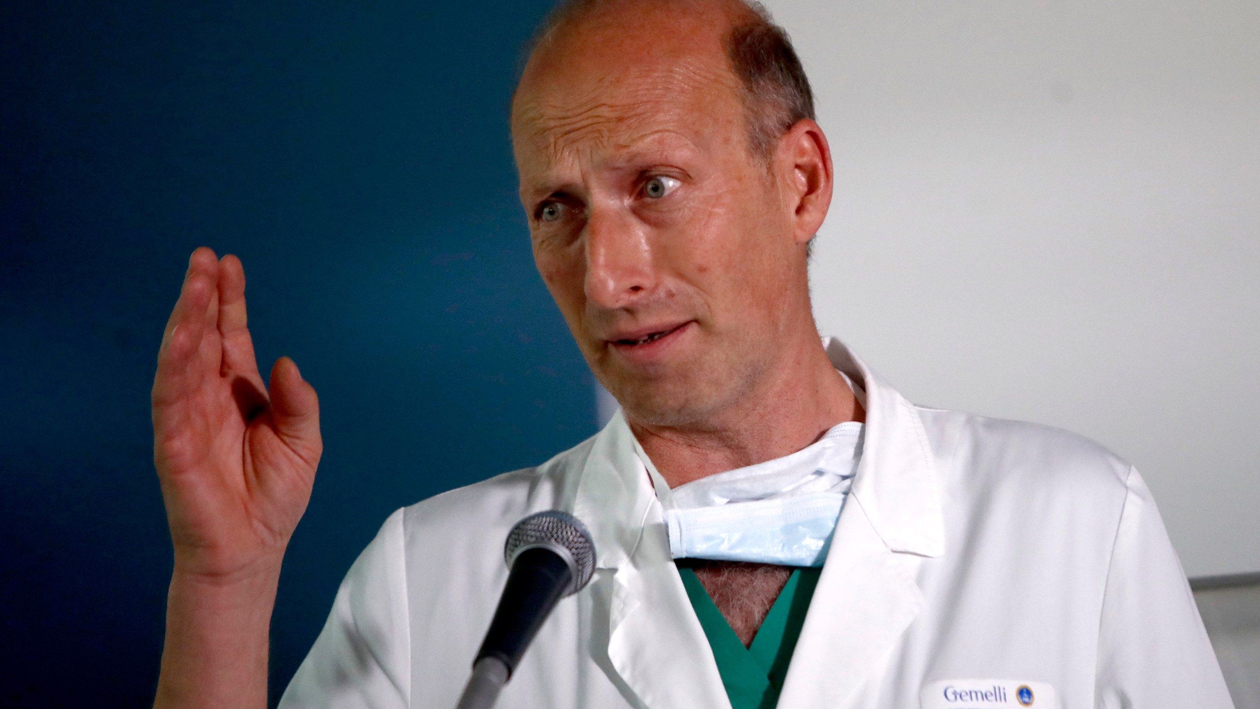 Surgeon Sergio Alfieri speaks to reporters about Pope Francis' health conditions after operating on him at Rome's Agostino Gemelli University Polyclinic, Wednesday, June 7, 2023. Pope Francis underwent surgery Wednesday to repair a hernia in his abdominal wall, the latest malady to befall the 86-year-old pontiff who had part of his colon removed two years ago. (AP Photo/Riccardo De Luca)