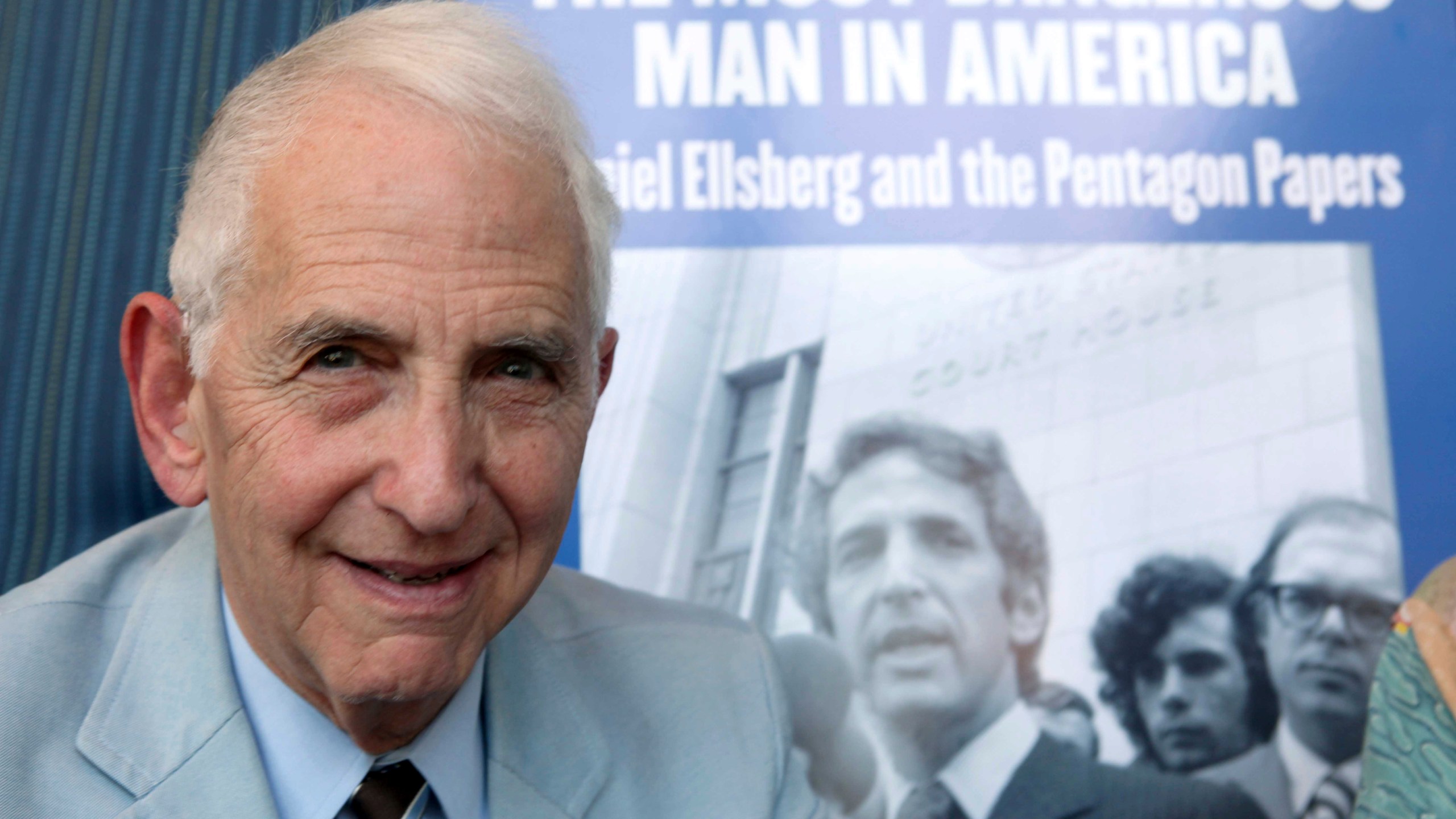 FILE - Daniel Ellsberg speaks during an interview in Los Angeles on Sept. 23, 2009. Ellsberg, the government analyst and whistleblower who leaked the “Pentagon Papers” in 1971, has died. He was 92. (AP Photo/Nick Ut, File)