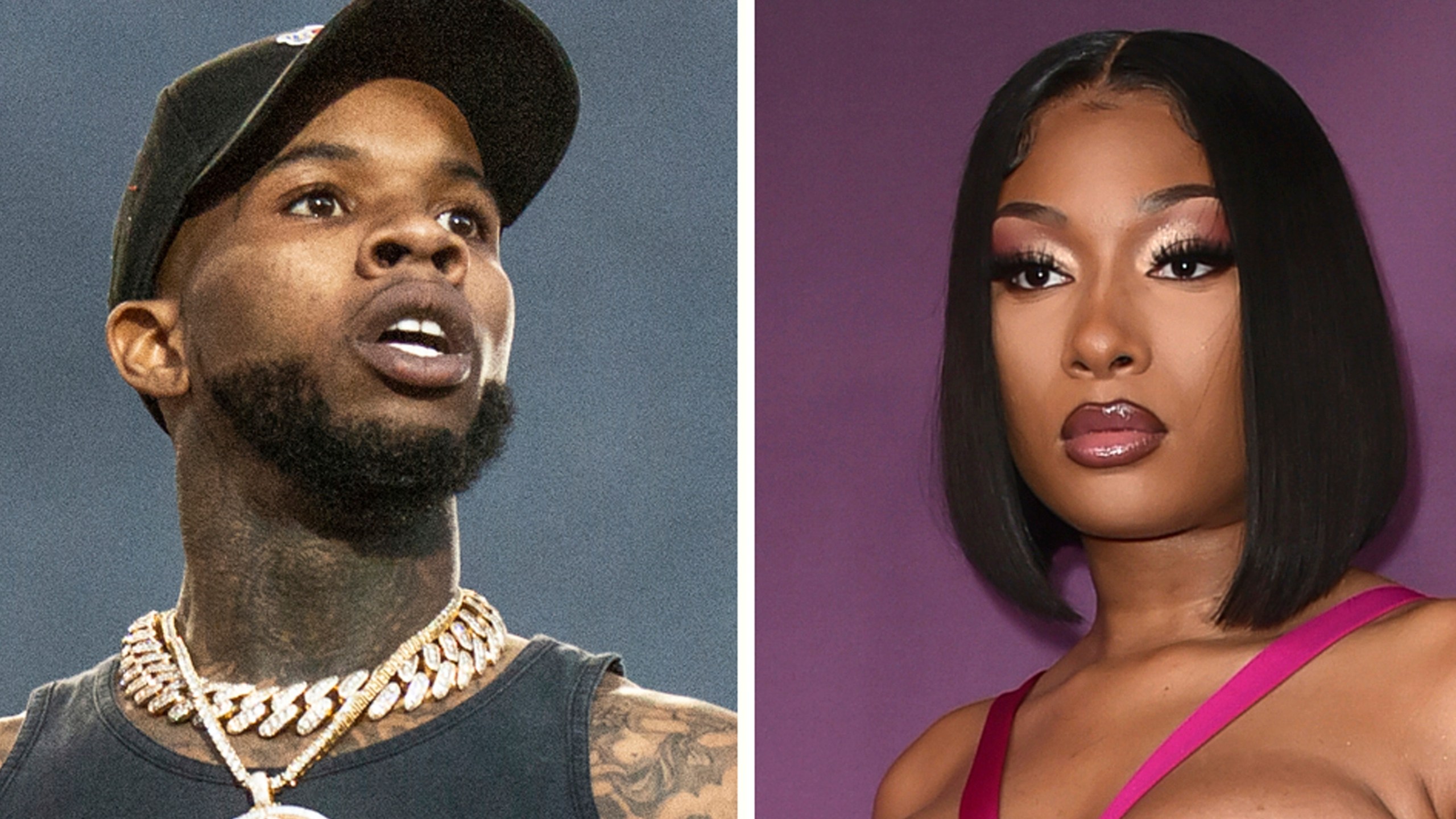 This combination photo shows Tory Lanez and Megan Thee Stallion