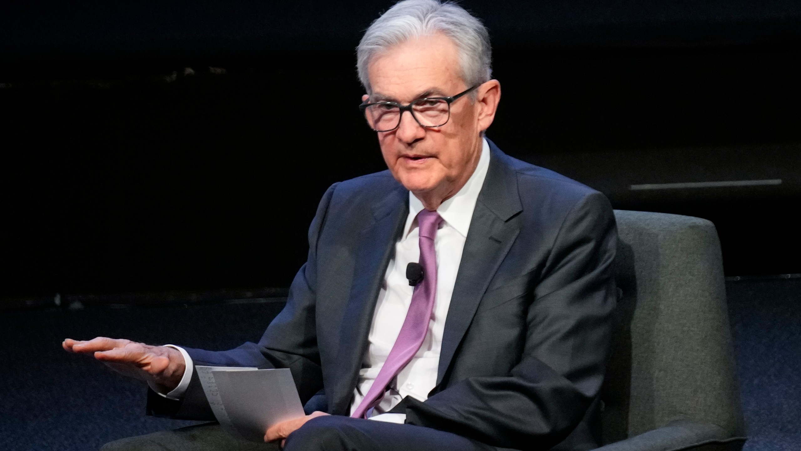 FILE - Federal Reserve Chairman Jerome Powell speaks at a meeting of the Economic Club of New York, Oct. 19, 2023, in New York. The yield on the 10-year Treasury has reached 5%. It's the first time since 2007 that the centerpiece of the global financial system has been that high, with impacts far beyond Wall Street. Treasury yields have been climbing rapidly, with the 10-year yield rallying from less than 3.50% during the spring and from just 0.50% early in the pandemic. (AP Photo/Seth Wenig, file)