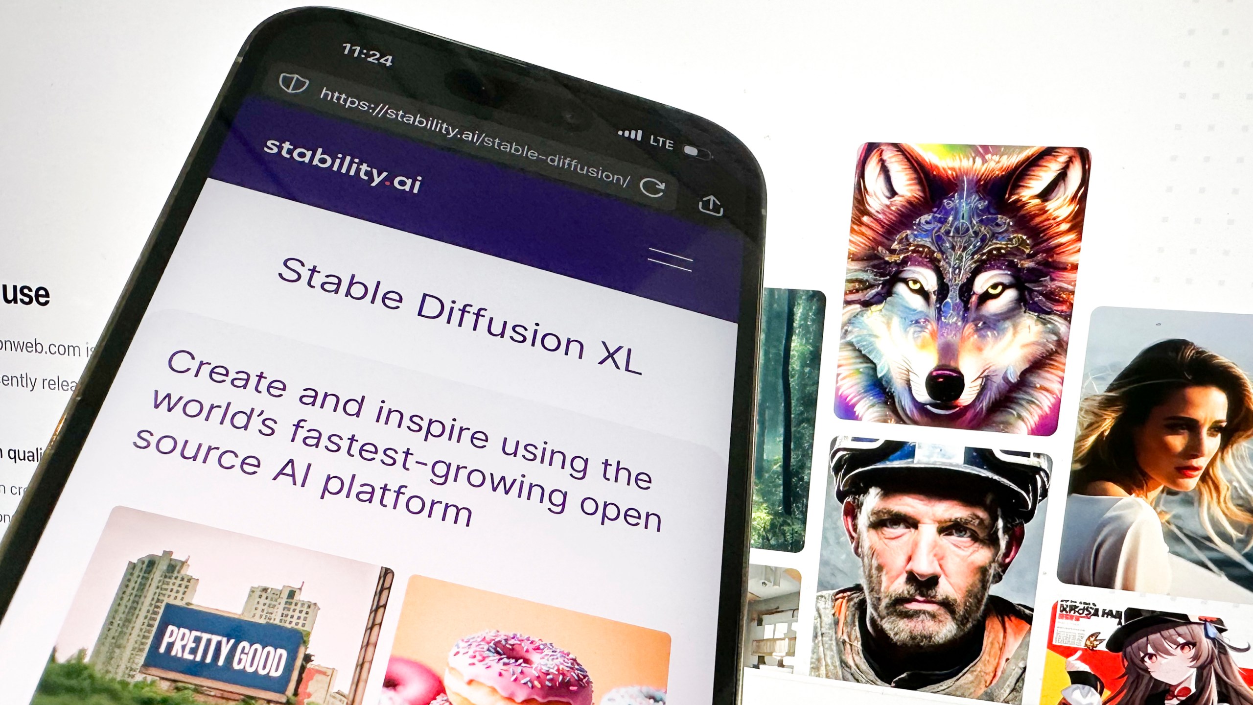 In this picture, the desktop and mobile websites for Stable Diffusion are seen, Tuesday, Oct. 24, 2023, in New York. Computer-generated child sexual abuse images made with artificial intelligence tools like Stable Diffusion are starting to proliferate on the internet and are so realistic that they can be indistinguishable from photographs depicting actual children, according to a new report. (AP Photo/John Minchillo)