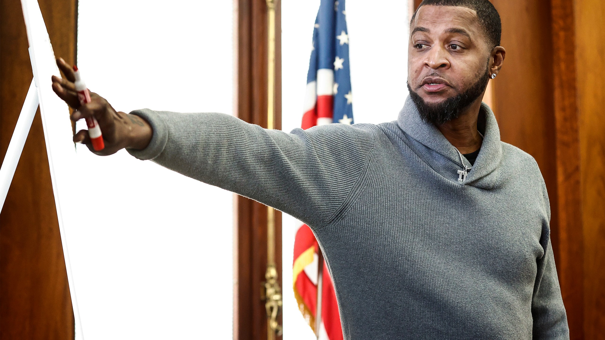 Tee Morant, father of Memphis Grizzlies player Ja Morant, testifies in Judge Carol Chumney's courtroom at Shelby County Circuit Court on Monday, Dec. 11, 2023, in Memphis, Tenn. The hearing is to determine whether Ja Morant used self defense during a fight last summer at his home. (Mark Weber/Daily Memphian via AP)