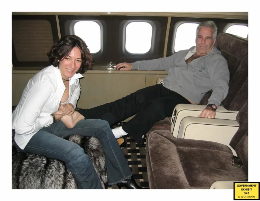 Ghislaine Maxwell and Jeffrey Epstein sit inside a plane