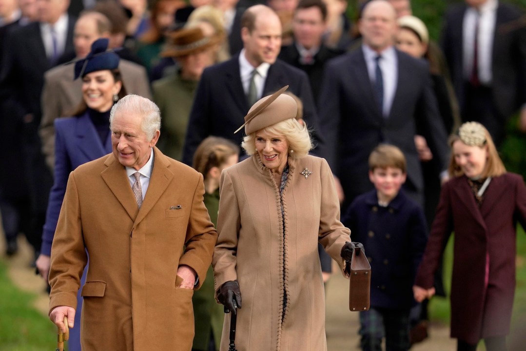 FILE - Britain's King Charles III and Queen Camilla arrive to attend the Christmas day service at St Mary Magdalene Church in Sandringham in Norfolk, England on Dec. 25, 2023. Upon receiving his first treatment for cancer, Britain's King Charles III retreated to Sandringham House, a private estate. That's where the monarch has long taken refuge while walking and shooting along the windswept North Sea coast of eastern England. Sandringham, the private home of the last six British monarchs, sits amid parkland, gardens and working farms about 110 miles (180 kilometers) north of London. (AP Photo/Kin Cheung, File)