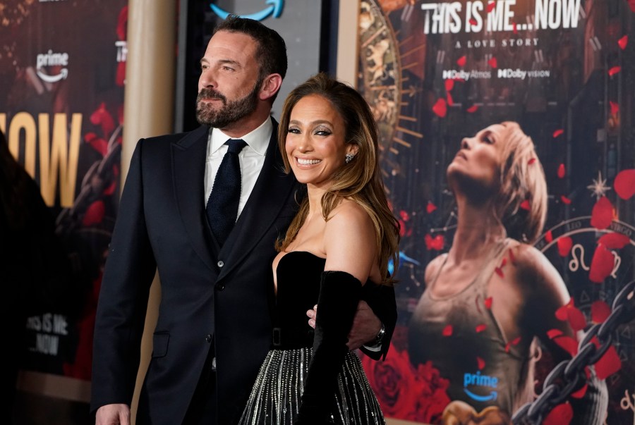 Ben Affleck, left, and Jennifer Lopez arrive at the premiere of "This Is Me... Now: A Love Story" on Tuesday, Feb. 13, 2024, at the Dolby Theatre in Los Angeles. (Photo by Jordan Strauss/Invision/AP)