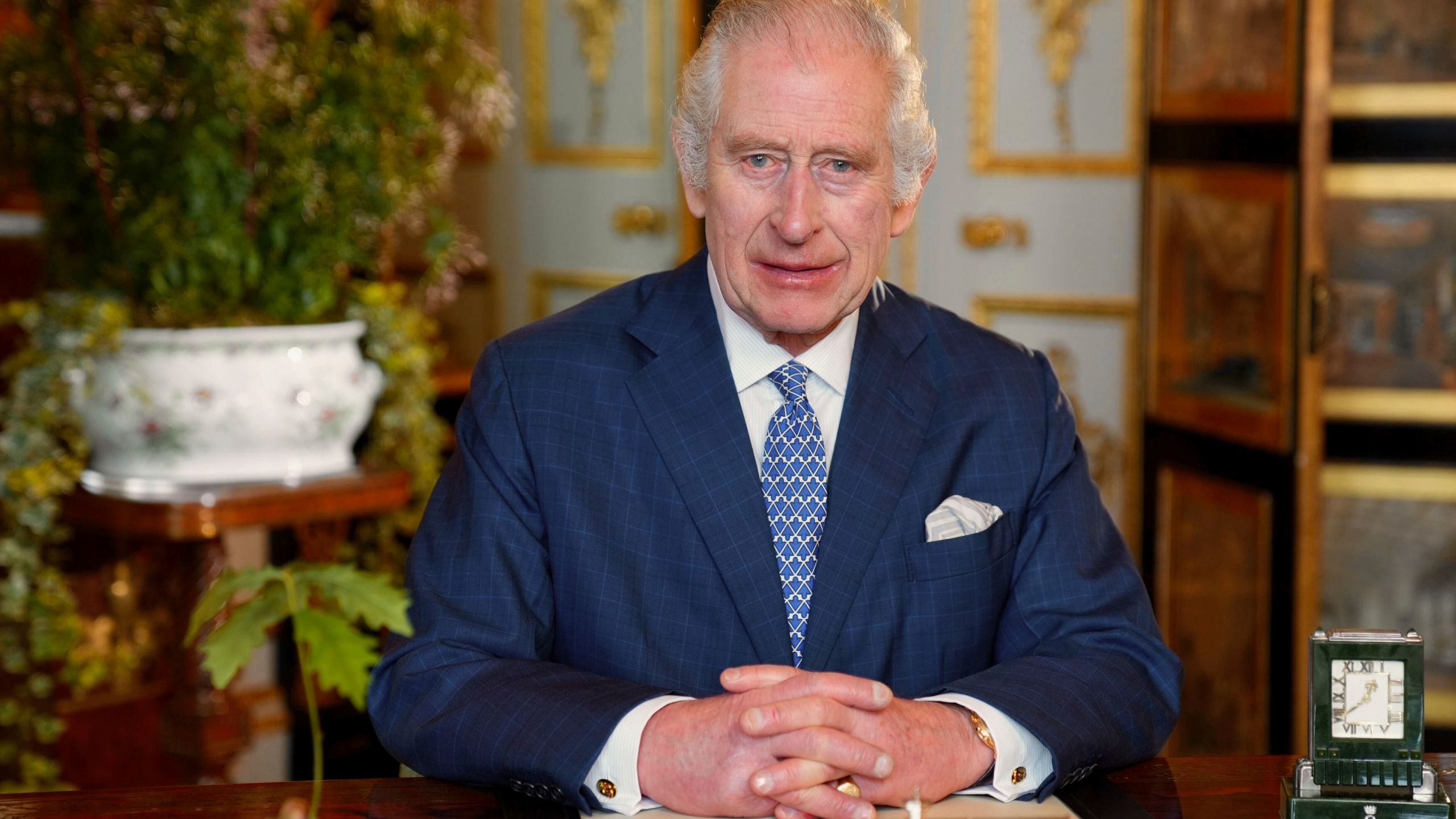 Charles records the King's Commonwealth message.