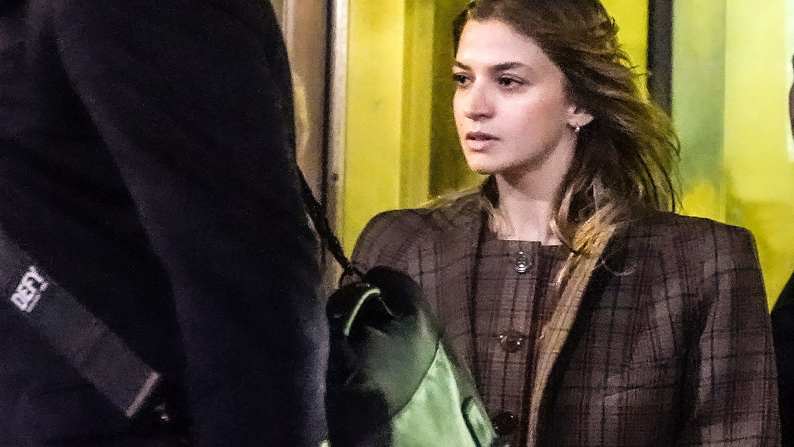 FILE - Grace Jabbari, second right, the accuser in the assault case against Jonathan Majors, leaves court after giving testimony, Dec. 5, 2023, in New York. Jabbari is suing Jonathan Majors on civil allegations including assault, battery, defamation and infliction of emotional distress. The lawsuit comes three months after Majors was convicted in a criminal trial of assaulting her in New York City last year. (AP Photo/Bebeto Matthews, file)