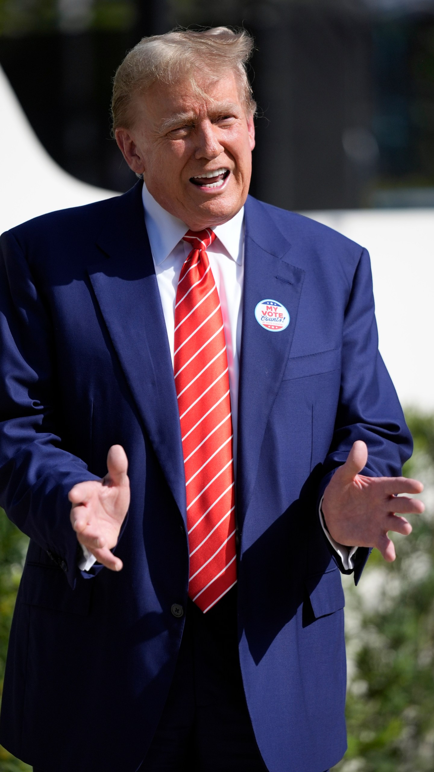 Republican presidential candidate former President Donald Trump speaks after voting in the Florida primary election in Palm Beach, Fla., Tuesday, March 19, 2024. (AP Photo/Wilfredo Lee)