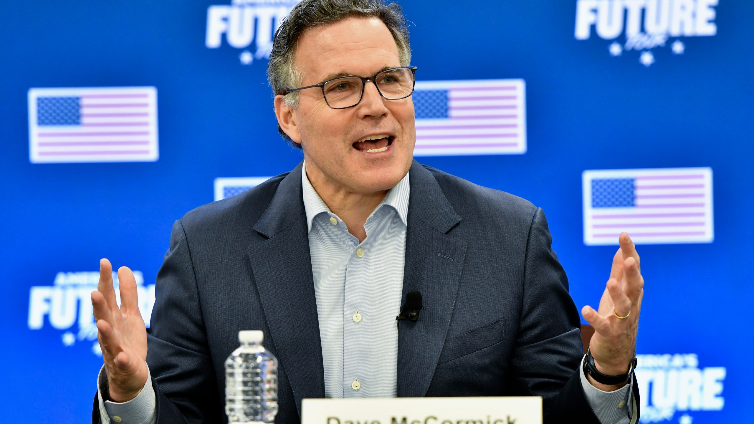 Republican David McCormick, a candidate for U.S. Senate in Pennsylvania, speaks during an event at the Pennsylvania Manufacturers Association offices, March 15, 2024, in Harrisburg, Pa. McCormick wants to unseat Democratic Sen. Bob Casey, who is emerging as the tip of the spear in trying to reframe the election-year narrative around inflation, a key soft spot in 2024 for Democrats on the all-important voter issue of the economy. (AP Photo/Marc Levy)