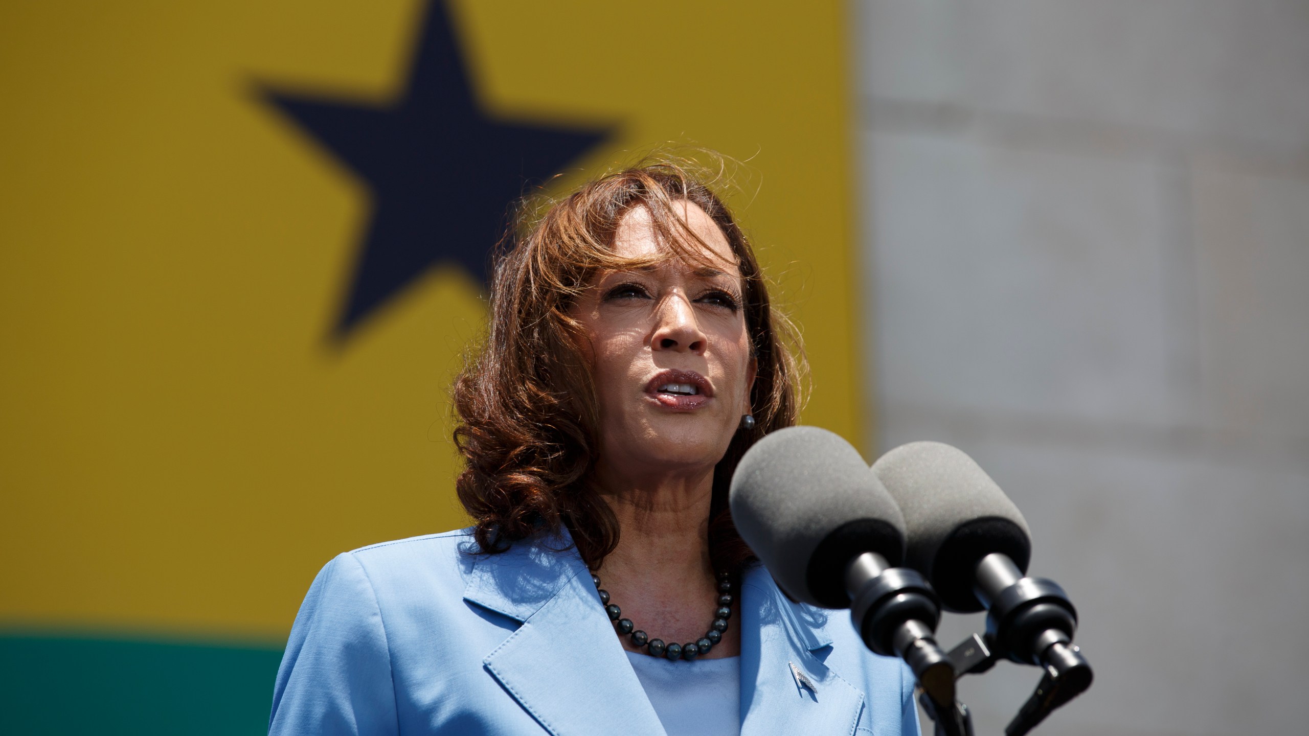 FILE - U.S. Vice President Kamala Harris addresses youth gathered on Black Star Square in Accra, Ghana, Tuesday, March 28, 2023. (AP Photo/Misper Apawu, Pool, File)