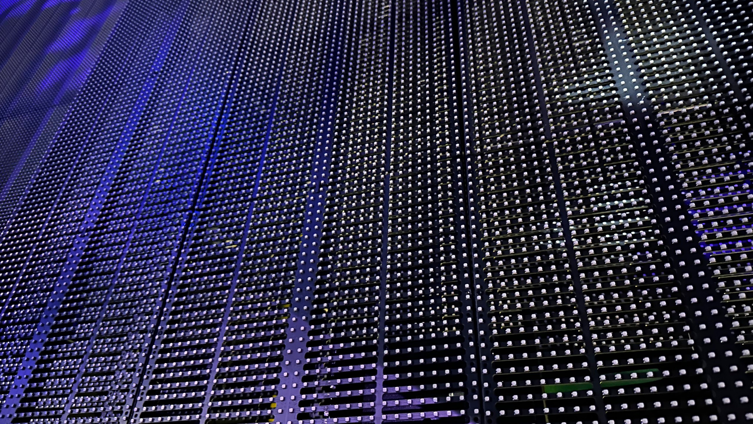 This image shows one of the individual screens at the Sphere and the hundreds of light nodes it contains on Tuesday, April 16, 2024, in Las Vegas. The screen at the Sphere is 160,000 square feet and shows images and video in 16K x 16K resolution. (AP Photo/Josh Cornfield)