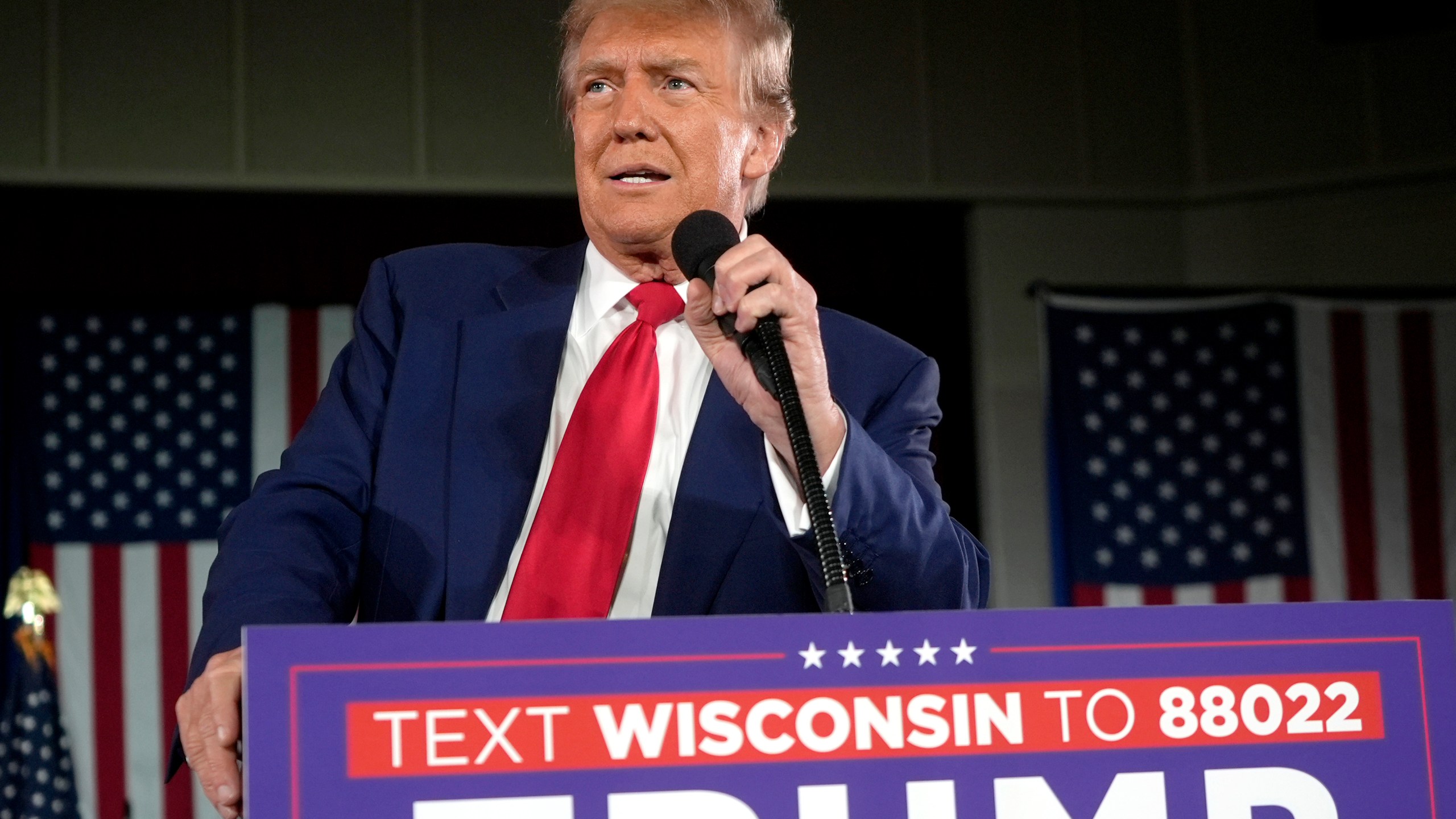 FILE - Republican presidential candidate former President Donald Trump speaks at a campaign rally, May 1, 2024, in Waukesha, Wis. Numbers show that the economy during Trump's presidency has never lived up to his own hype. But polling shows Americans are more confident about his economic leadership than that of President Joe Biden. The question of who can best steer the U.S. economy could be a deciding factor in who wins November's presidential election.( AP Photo/Morry Gash, File)