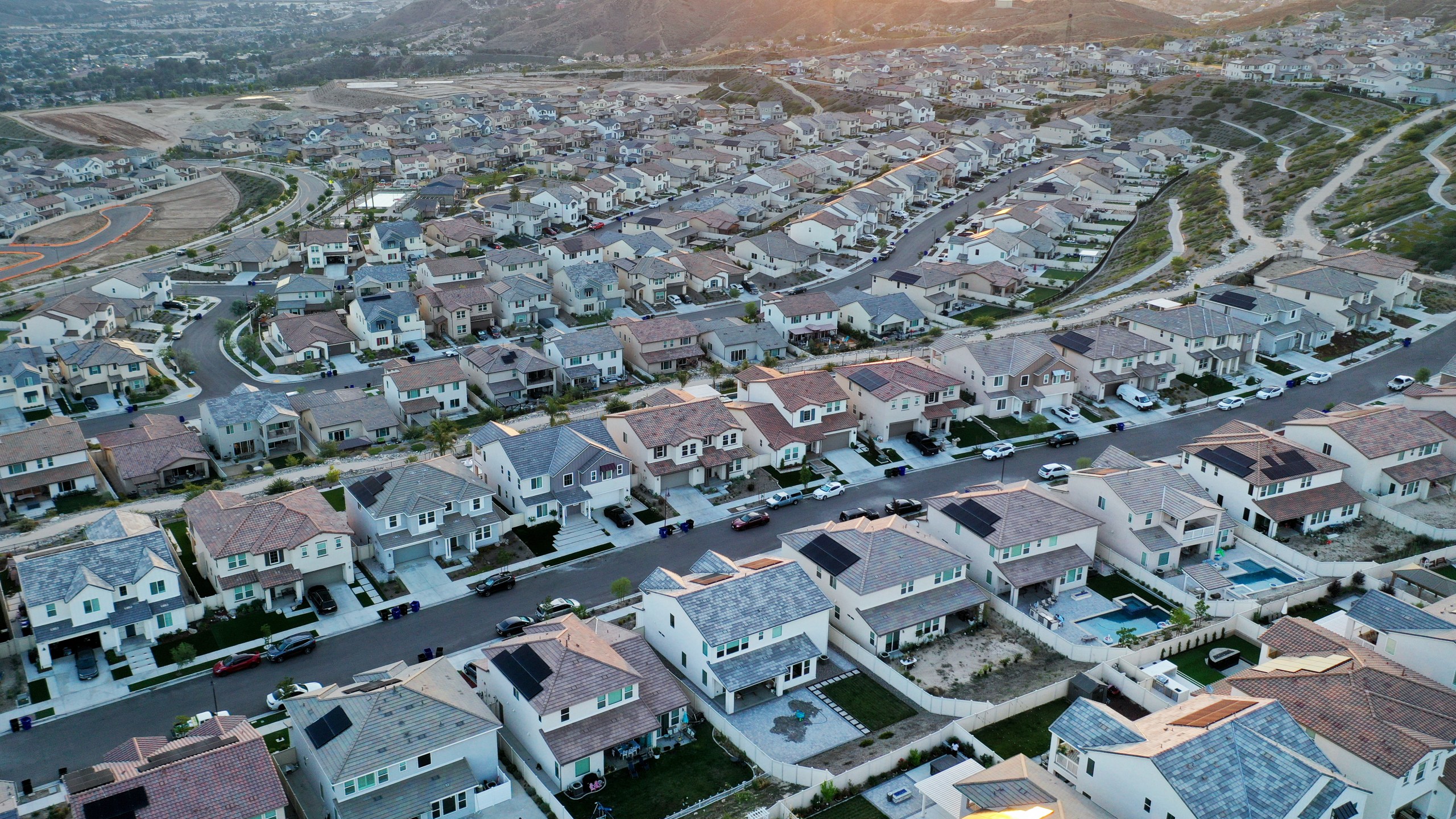 An aerial view of homes in a housing development