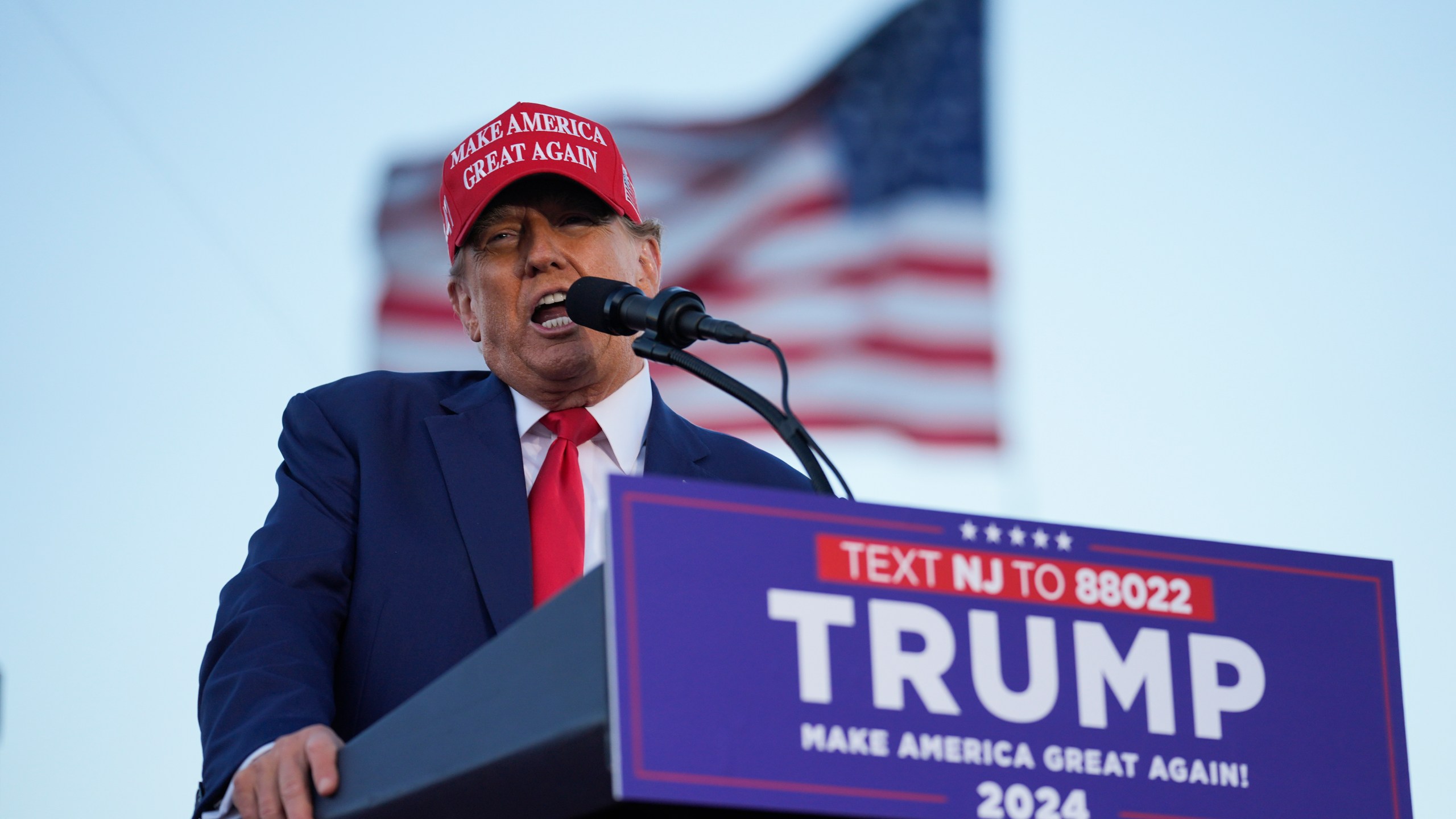 FILE - Republican presidential candidate, former President Donald Trump speaks at a campaign rally in Wildwood, N.J., May 11, 2024. The American Civil Liberties Union is making plans to fight the immigrant raids and mass deportations that former President Donald Trump has promised if he were to win a second term. (AP Photo/Matt Rourke, File)