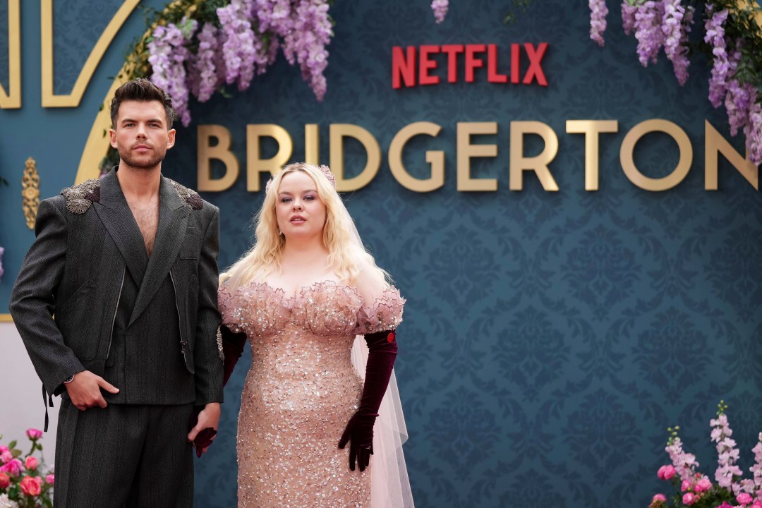 Luke Newton, left, and Nicola Coughlin poses for photographers upon arrival at the season three part two screening of the television series 'Bridgerton', in London, Wednesday, June 12, 2024. (Photo by Scott A Garfitt/Invision/AP)