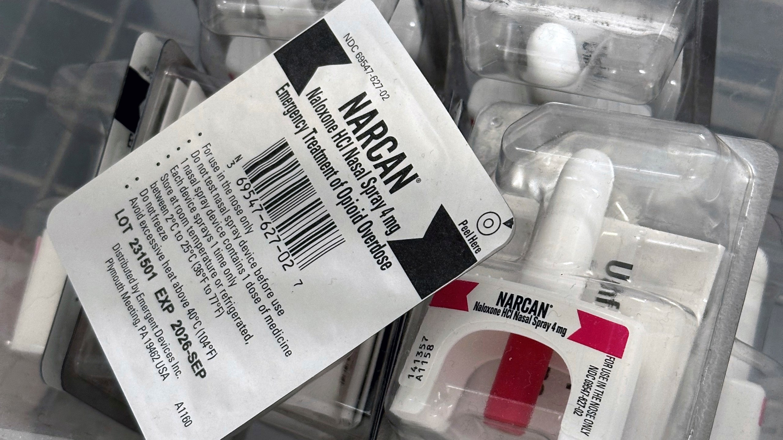 Packages of the overdose antidote naloxone await use on Thursday, June 6, 2024, at OnPoint NYC, an overdose prevention center in New York. According to a study published Monday, June 17, 2024, in JAMA Internal Medicine, people on Medicare who survived a drug overdose in 2020 were much more likely to later receive opioid painkillers than any medication to treat addiction — and some went on to die of an overdose. (AP Photo/Carla K. Johnson)