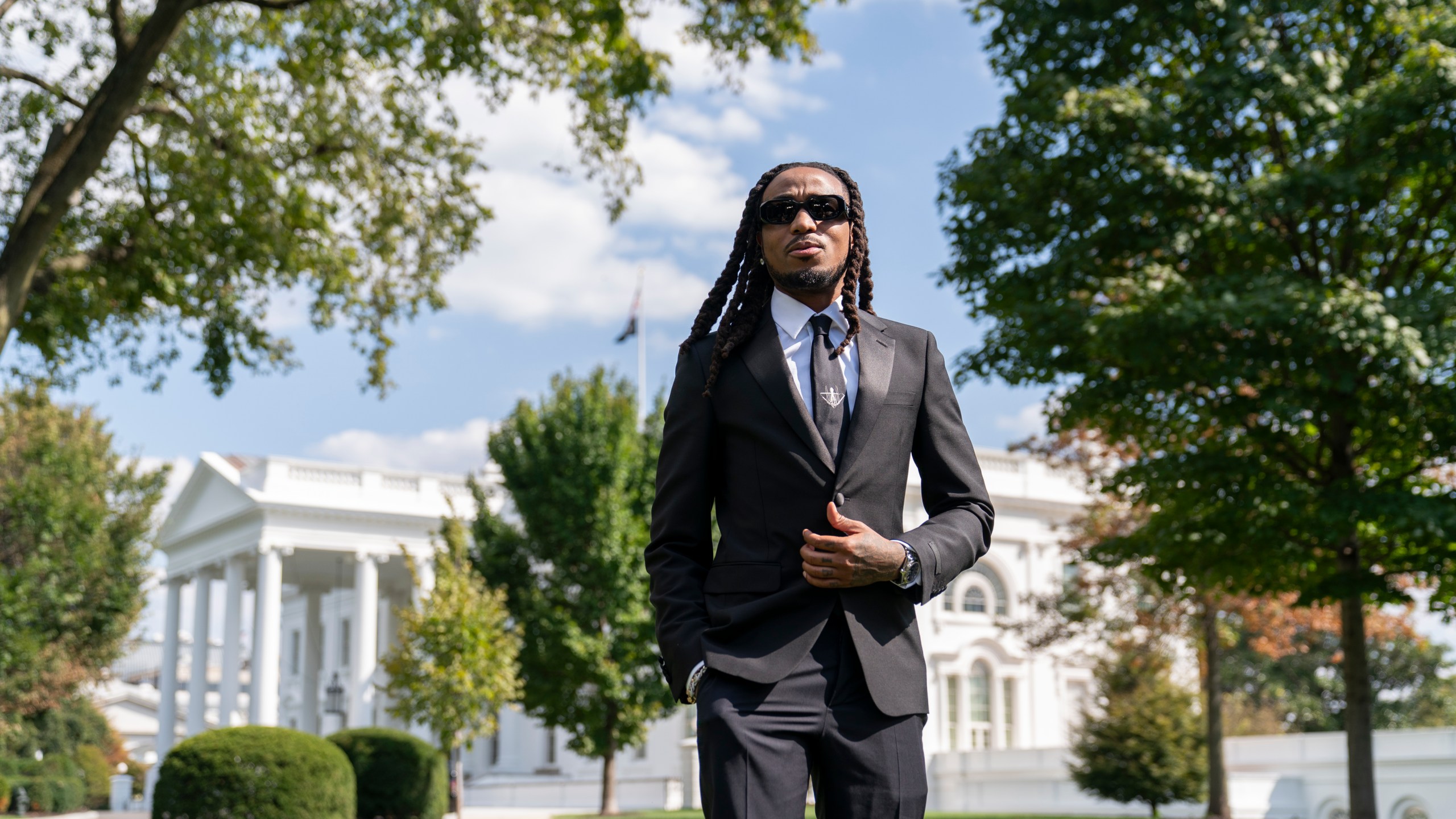 FILE - Quavo poses for a portrait at the White House in Washington on Sept. 20, 2023. Quavo is hosting the inaugural Rocket Foundation Summit at the Carter Center in Atlanta on Tuesday. (AP Photo/Stephanie Scarbrough, File)