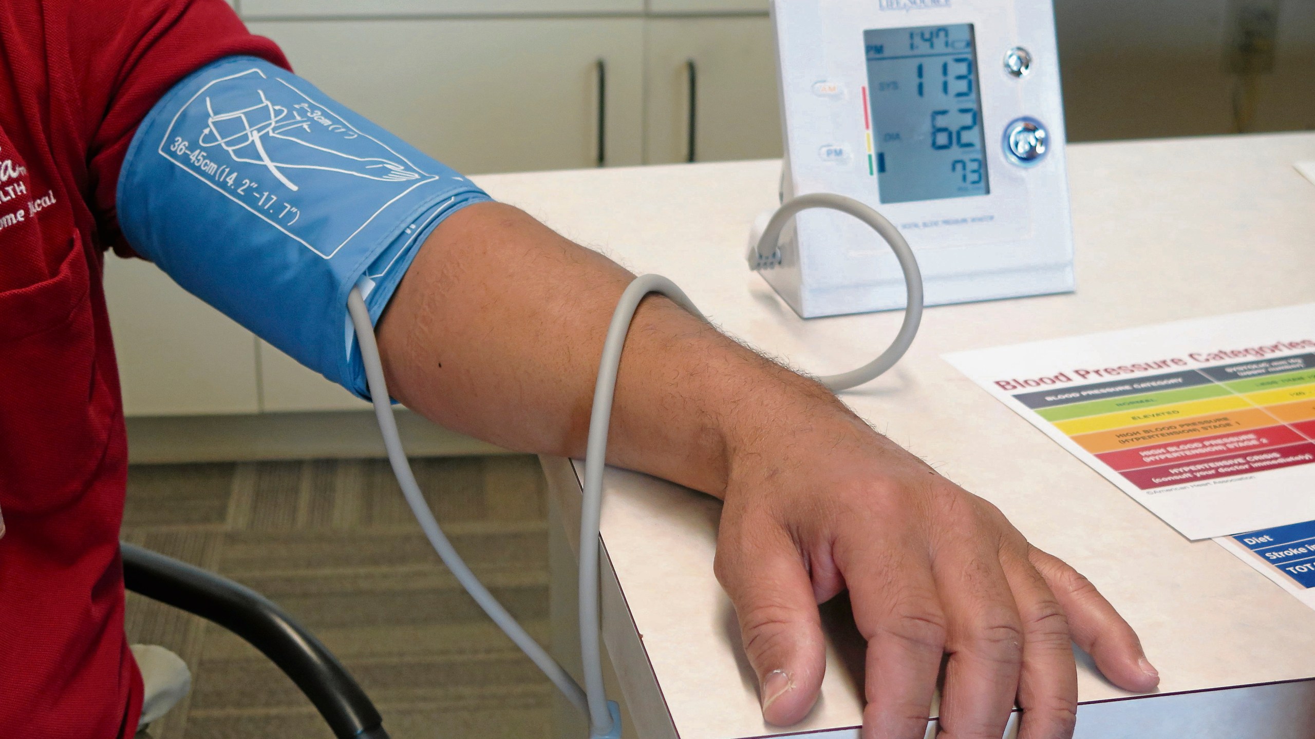 FILE - A Care Home Delivery Technician gets his blood pressure checked at Augusta Health in Fishersville, Va., on Wednesday, Feb. 6, 2019. Racial and ethnic inequities in health care are found in every state in the U.S. despite some progress over the past two decades, according to a new national report released Wednesday, June 26, 2024. (Rebecca J. Barnab/The News Virginian via AP, File)