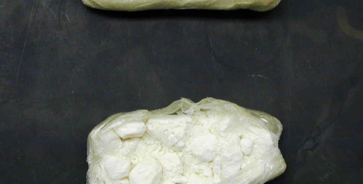 A picture of cocaine wrapped in cellophane.