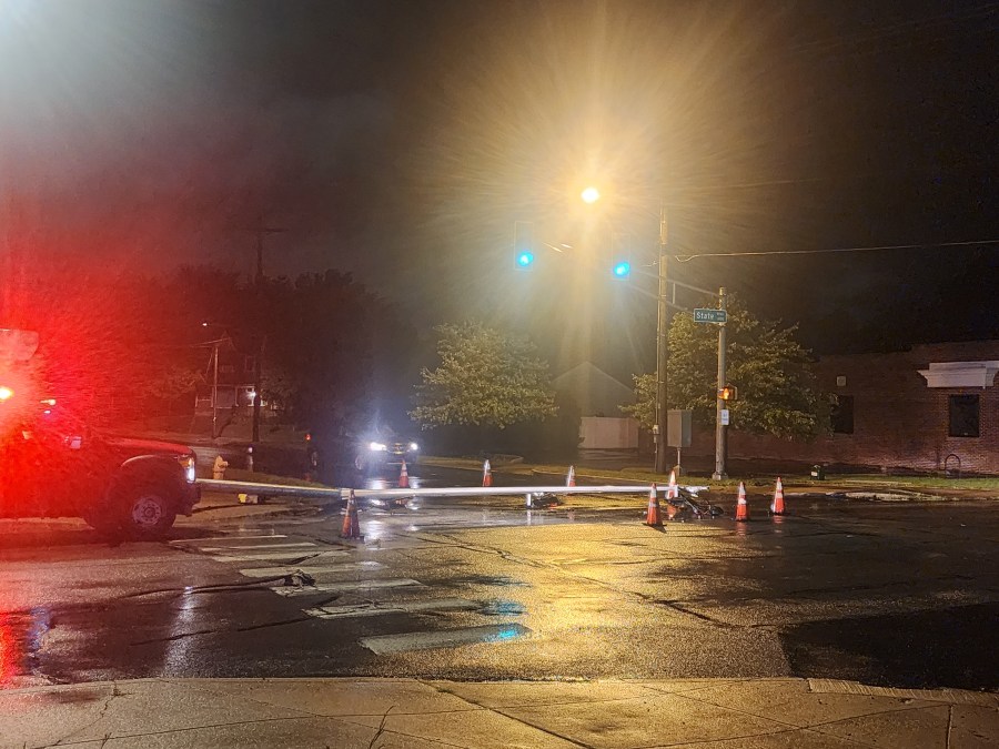 Damage on State Blvd St. and Marys Ave in Fort Wayne, Indiana, after severe storms tore through the area on July 15, 2024.