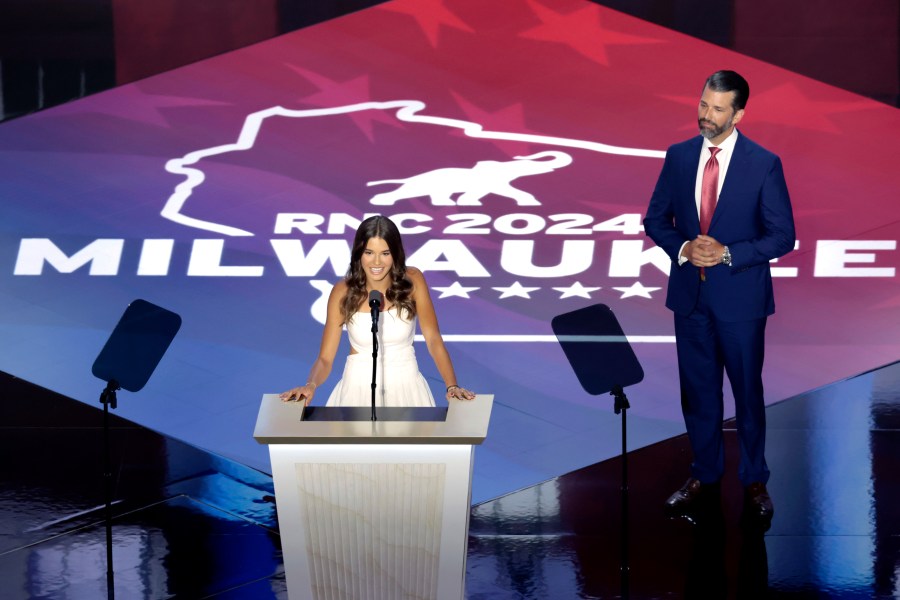 Donald Trump Jr. and his daughter Kai Trump during the Republican National Convention (RNC) at the Fiserv Forum in Milwaukee.