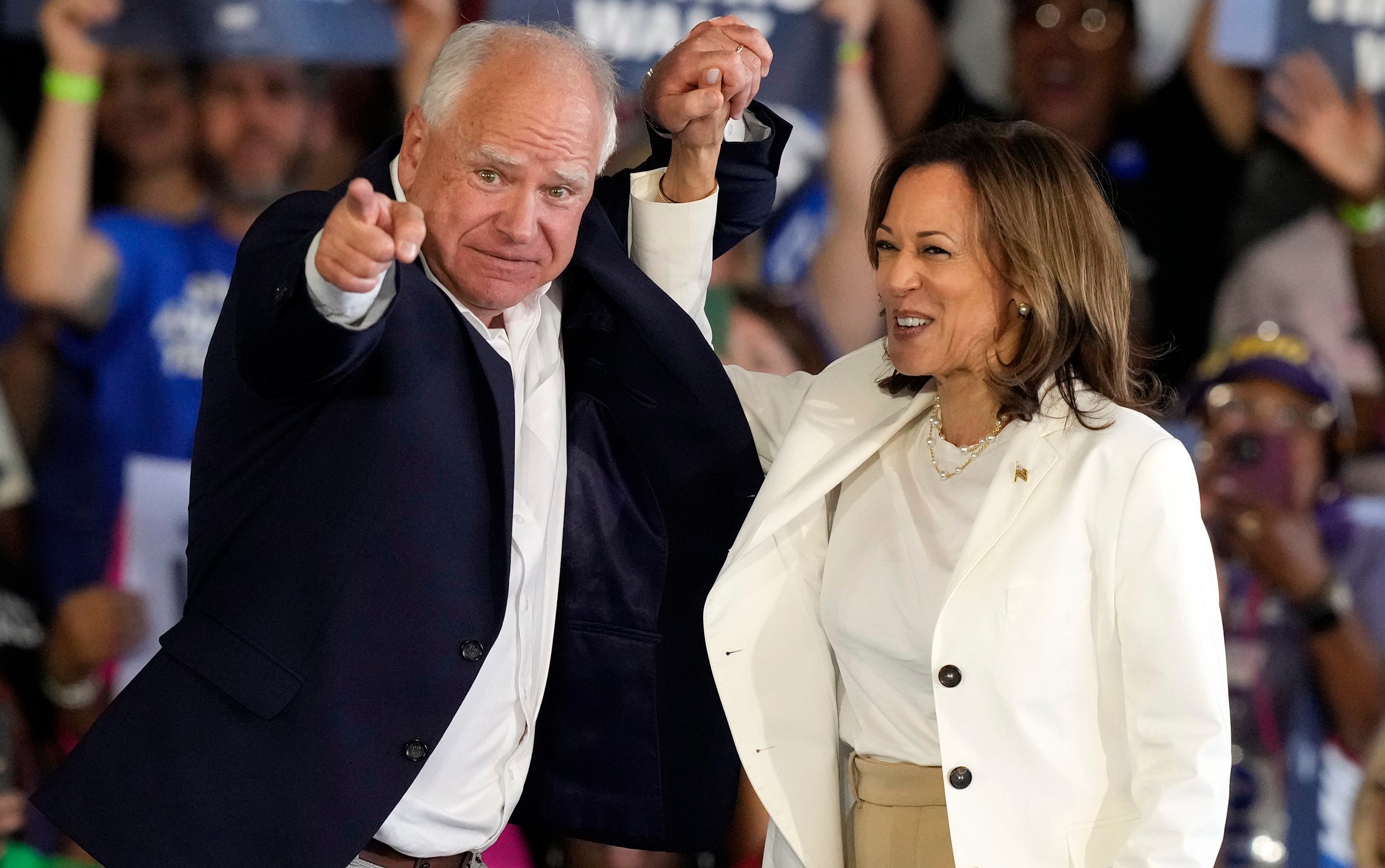 Tim Walz and Kamala Harris at a rally