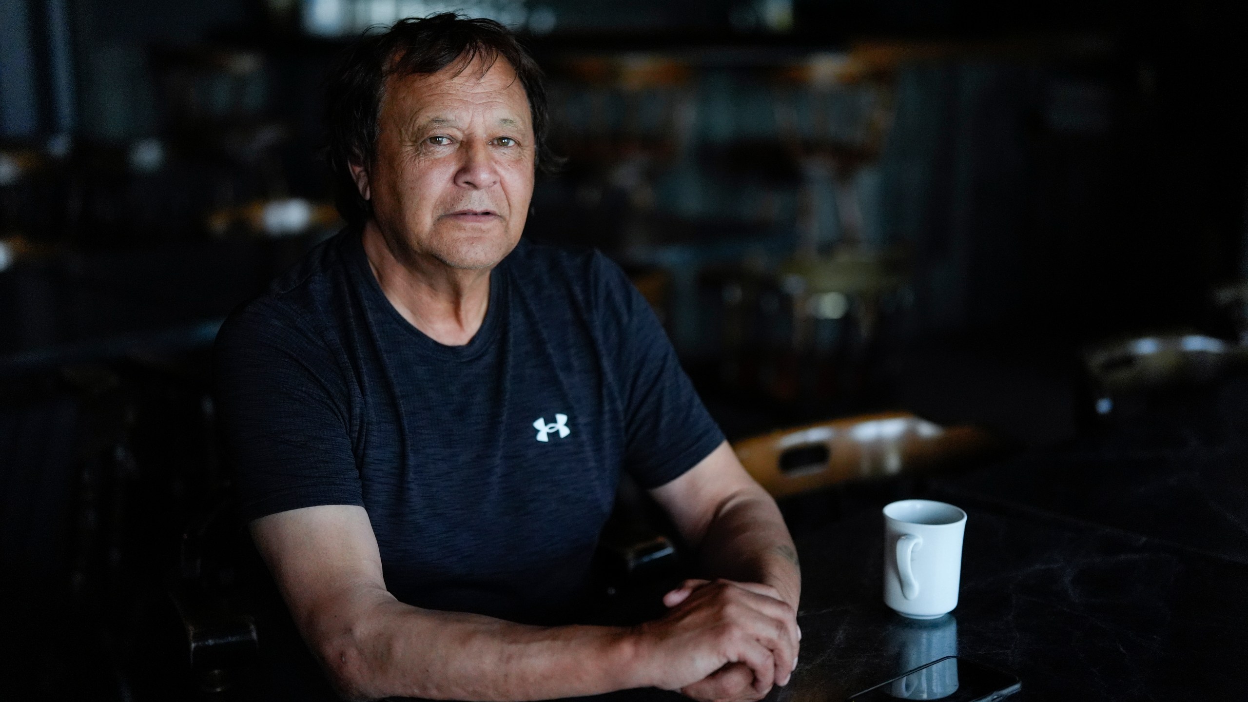 Churchill Mayor Mike Spence, a member of the Cree First Nation, poses for a portrait, Monday, Aug. 5, 2024, at the Seaport Hotel in Churchill, Manitoba. (AP Photo/Joshua A. Bickel)