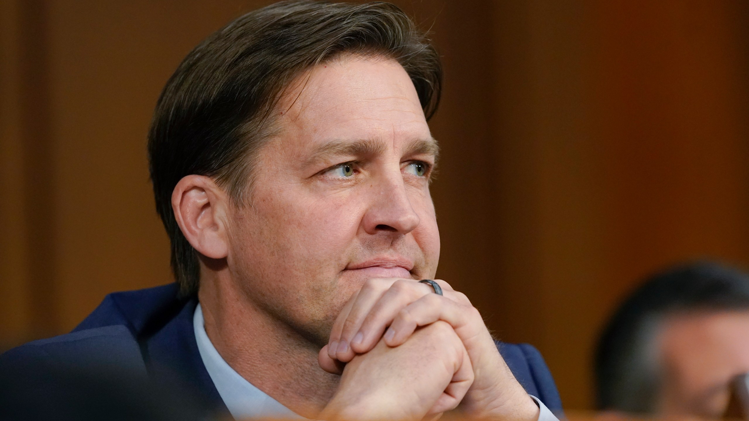 FILE - U.S. Sen. Ben Sasse, R-Neb., listens during a confirmation hearing for Supreme Court nominee Ketanji Brown Jackson before the Senate Judiciary Committee on Capitol Hill in Washington, March 23, 2022. (AP Photo/Alex Brandon, File)