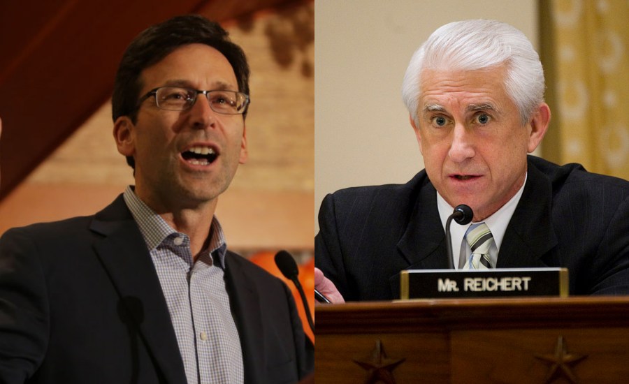 A split image with Democratic candidate for Washington state governor Bob Ferguson and Republican candidate Dave Reichert on the right. 