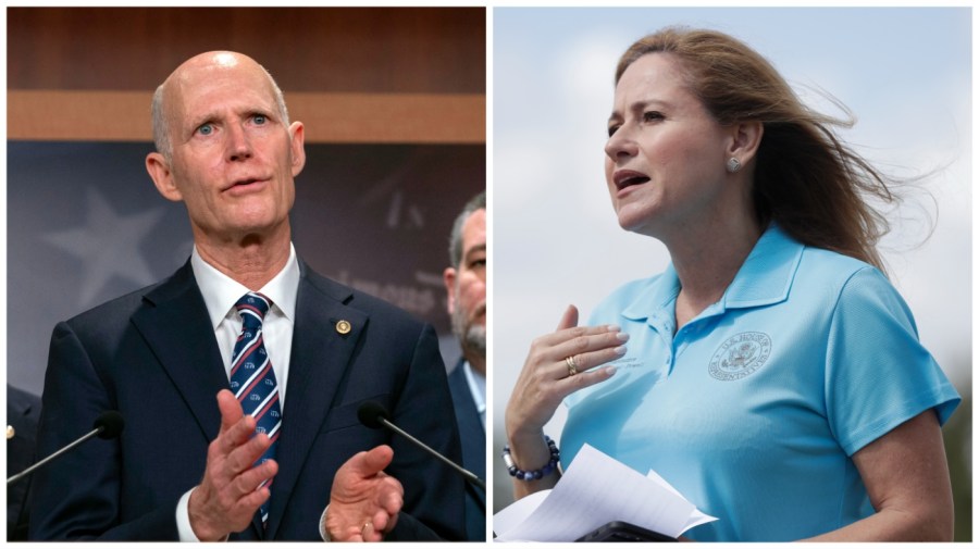 Sen. Rick Scott and former Rep. Debbie Mucarsel-Powell (D-Fla.) in a composite photo.