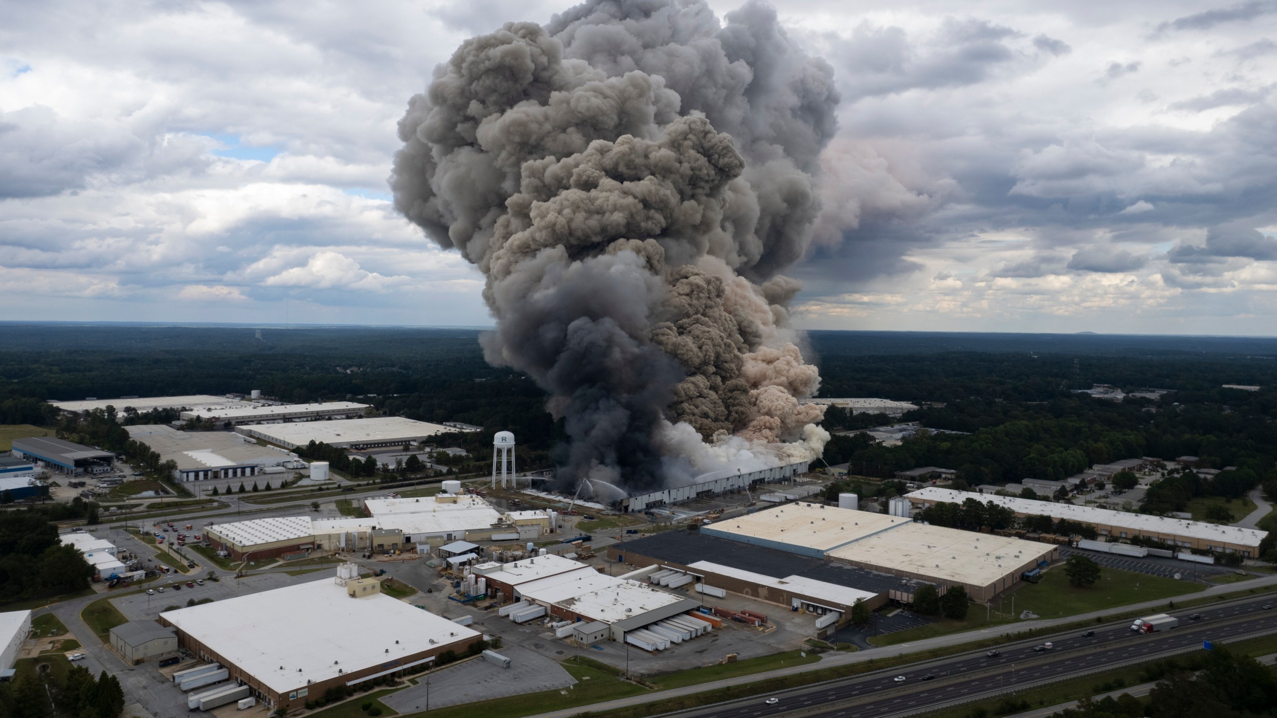 Smoke billows from a fire at the BioLab facility in Conyers, Georgia.