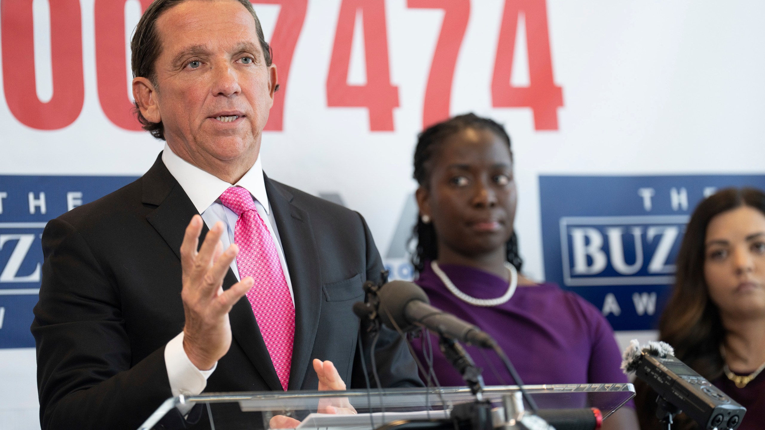 Lawyer Tony Buzbee holds a press conference on Oct. 1, 2024, in Houston, Texas.