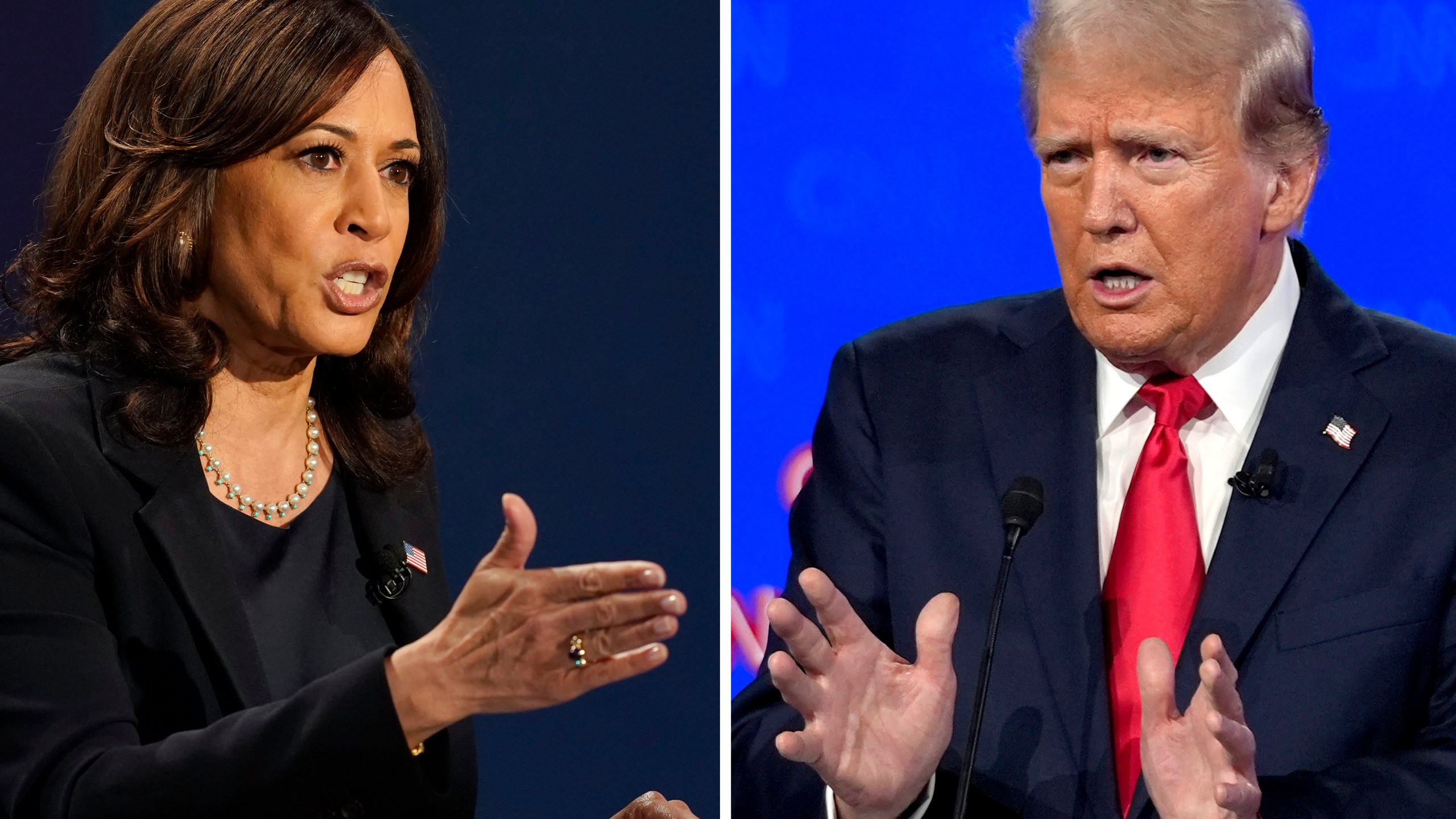 A combination image of Kamala Harris and Donald Trump.