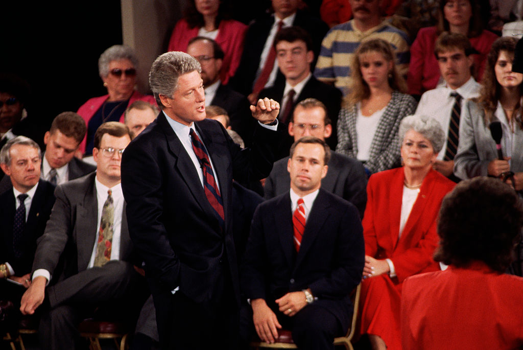 Bill Clinton speaks at a town hall debate.