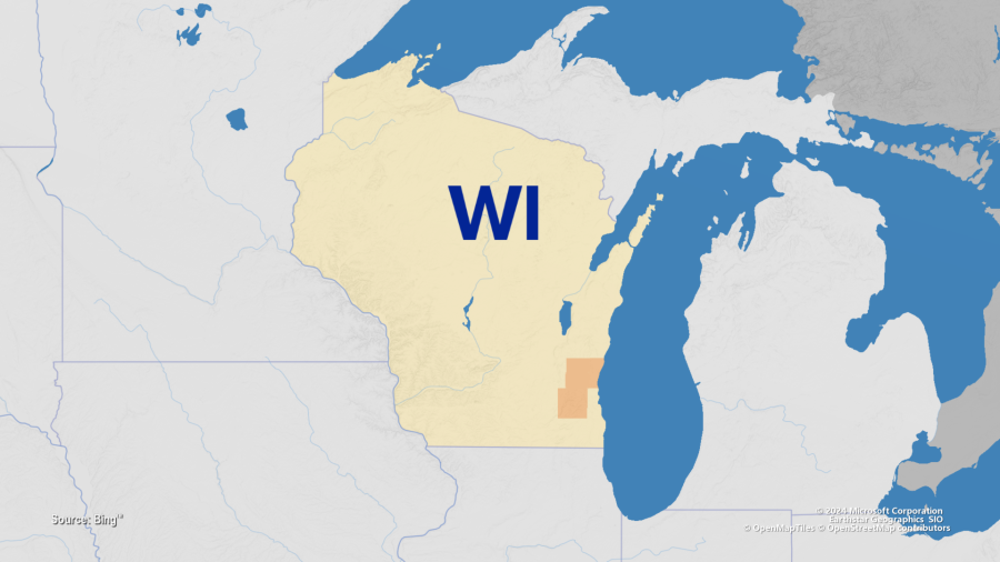 A picture of Wisconsin with Waukesha County, Washington County and Ozaukee County highlighted.