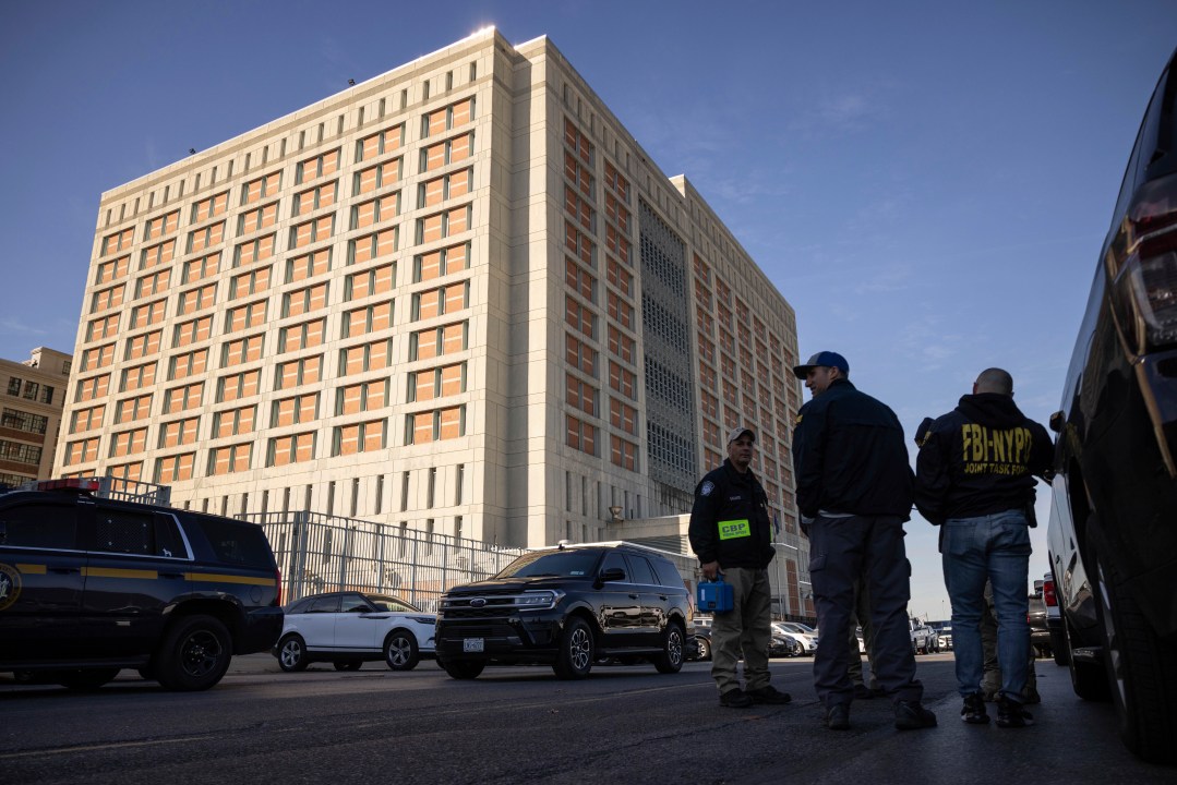 Federal enforcement officers stand outside the Metropolitan Detention Center, where Sean “Diddy” Combs is incarcerated, during an interagency operation, Monday, Oct. 28, 2024, in the Brooklyn Borough of New York. (AP Photo/Yuki Iwamura)