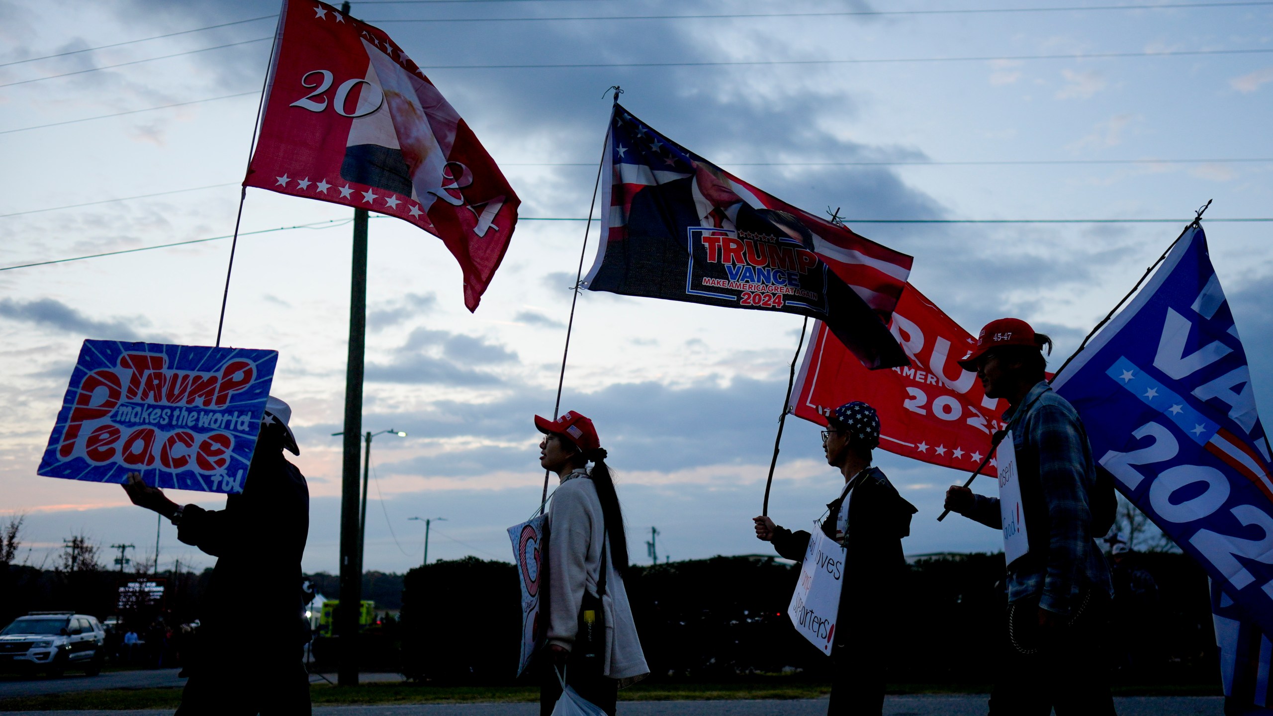 Supporters arrive before Republican presidential nominee former President Donald Trump speaks at a campaign rally in Gastonia, N.C., Saturday, Nov. 2, 2024. (AP Photo/Chris Carlson)