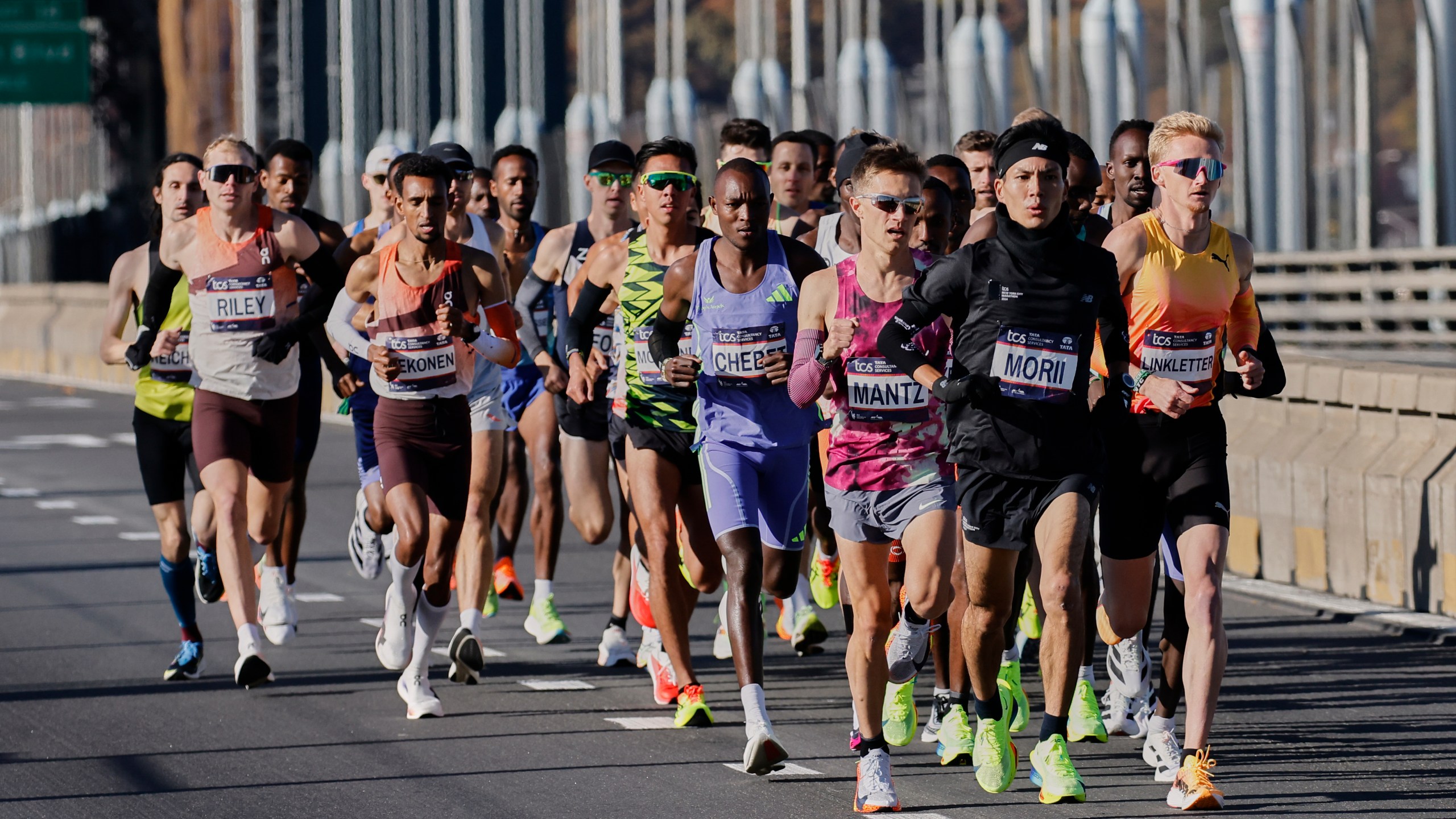 A group of runners compete in the New York City Marathon