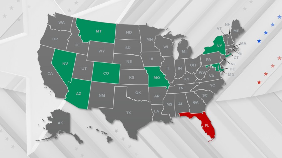 A graphic showing states that voted on ballot measures to protect abortion access.