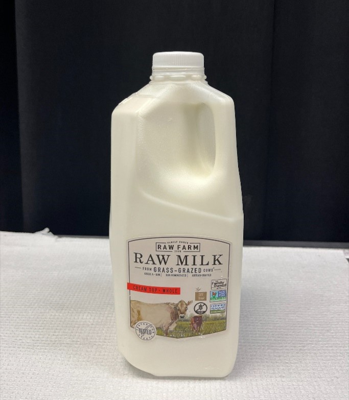 A picture of raw milk from Raw Farm, LLC in Fresno, California.