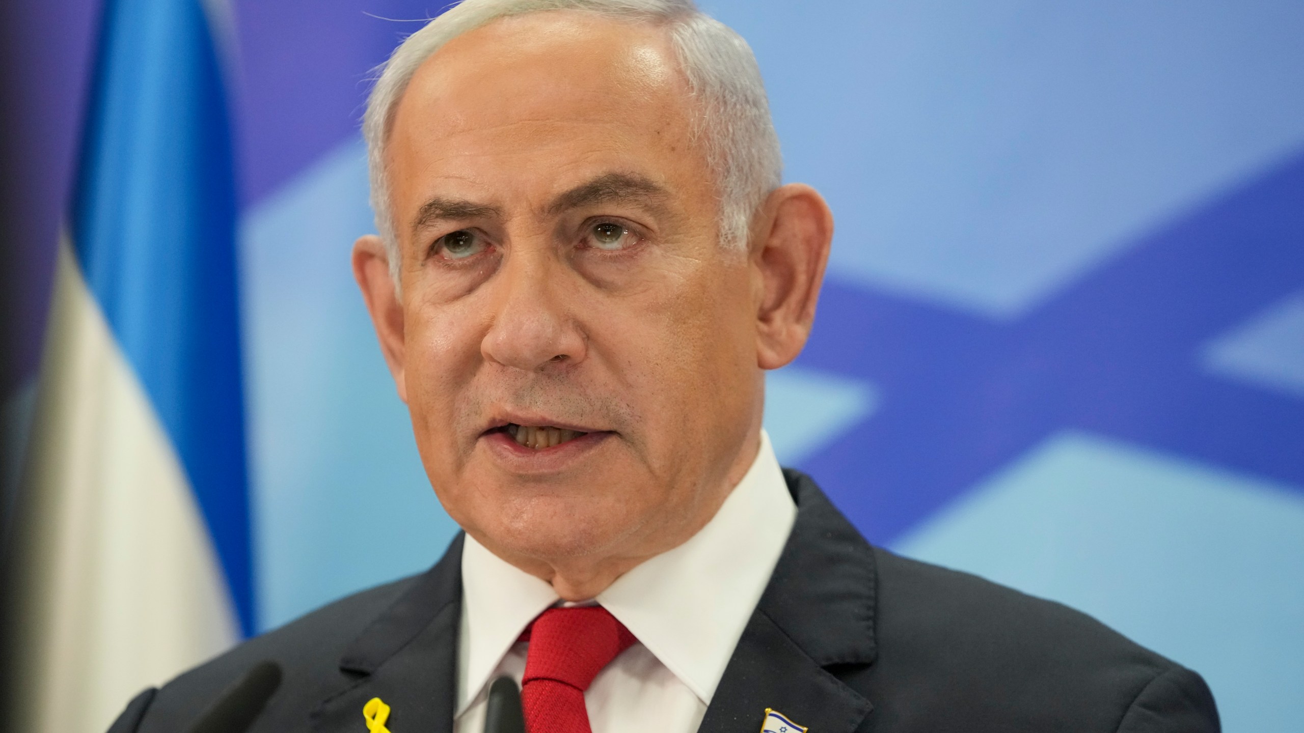 Israeli Prime Minister Benjamin Netanyahu speaks during a press conference in Jerusalem, Monday, Dec. 9, 2024. (AP Photo/Maya Alleruzzo, Pool)
