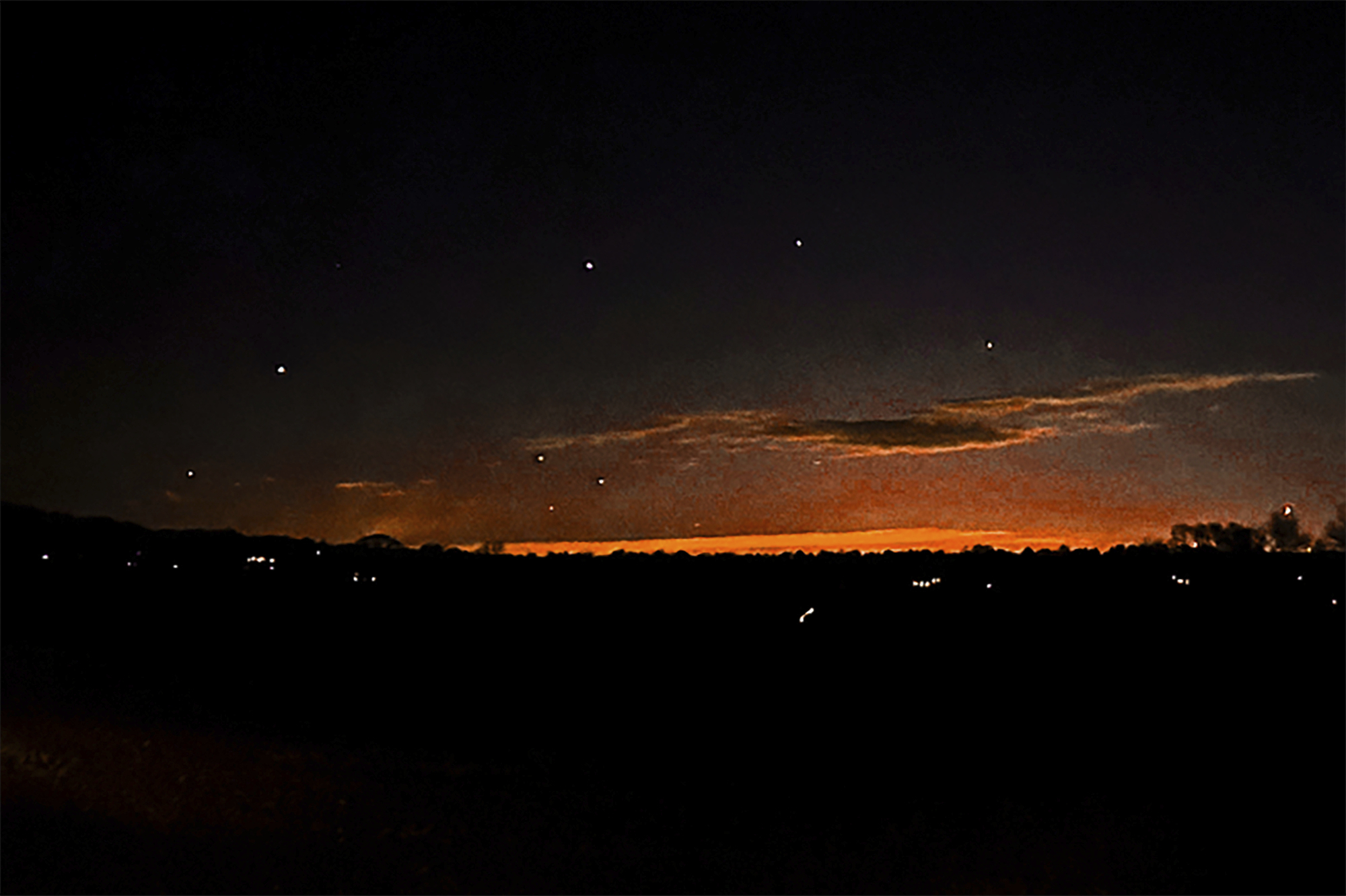 The evening sky and points of light near Lebanon Township, N.J.