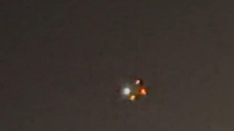 A drone is seen in the sky over Ridge, New York