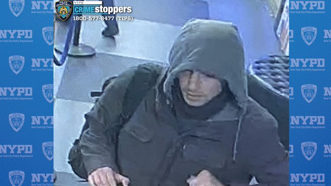 Surveillance footage of a person of interest sought for questioning by the NYPD.